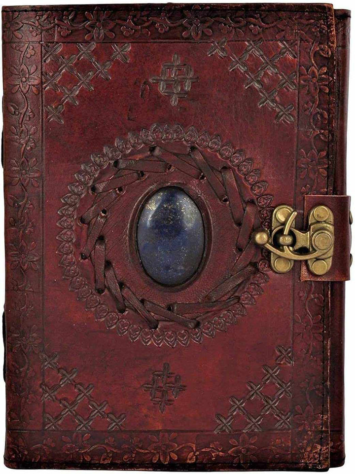 TUZECH Handmade Office Home Daily Use, Poem Writing Beautiful Pure Leather Luck Stone Bound Journal/Diary with C-Lock for Men and Women 8 Inches-Tuzech store