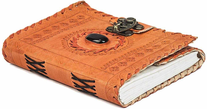 TUZECH Handmade Office Home Daily Use, Poem Writing Beautiful Pure Leather Luck Stone Bound Journal/Diary with Lock for Men and Women (6X4 inches)-Tuzech store