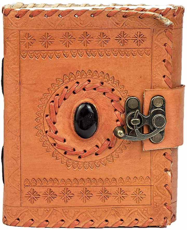 TUZECH Handmade Office Home Daily Use, Poem Writing Beautiful Pure Leather Luck Stone Bound Journal/Diary with Lock for Men and Women (6X4 inches)-Tuzech store