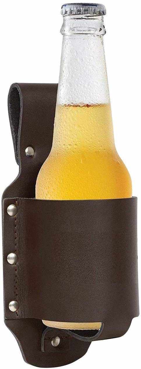 TUZECH Leather Beer & Soda Holster – Bottle & Can Waist Holder Accessory (Brown)-Tuzech store