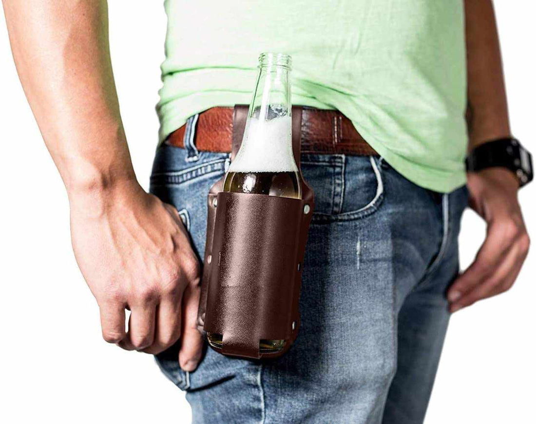 TUZECH Leather Beer & Soda Holster – Bottle & Can Waist Holder Accessory (Brown)-Tuzech store