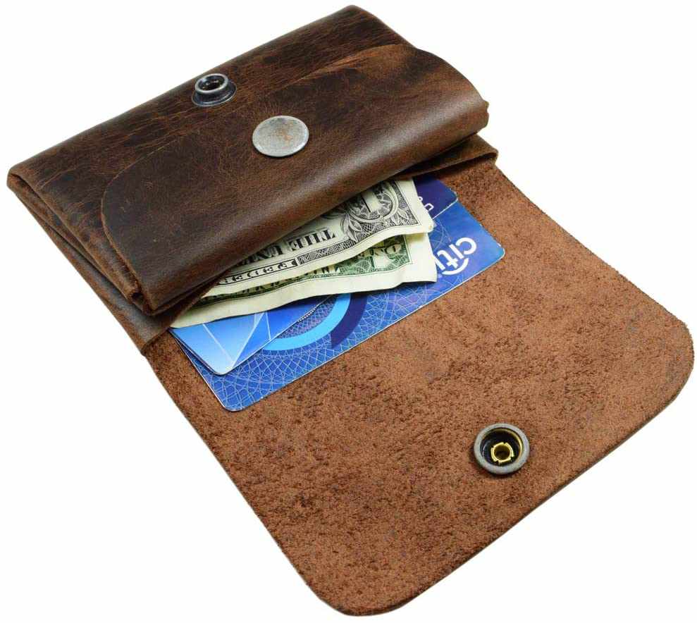TUZECH Leather Double Pouch Card Wallet Holder Case Cash Organizer Accessories, Handmade:: Bourbon Brown-Tuzech store