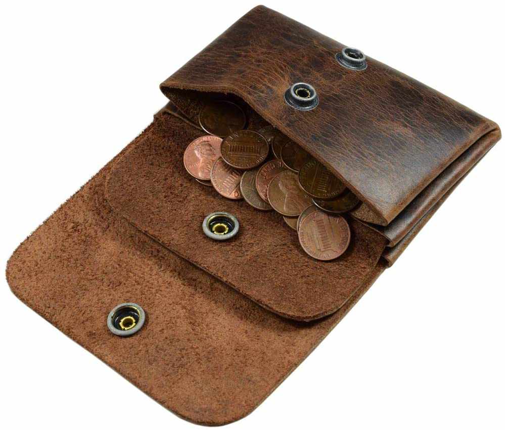 TUZECH Leather Double Pouch Card Wallet Holder Case Cash Organizer Accessories, Handmade:: Bourbon Brown-Tuzech store