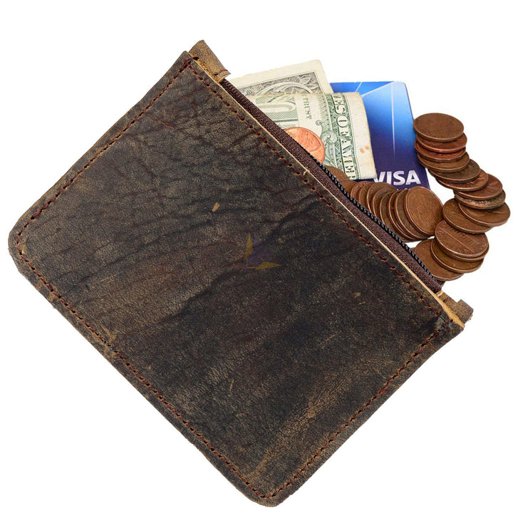 TUZECH Leather Zippered Wallet, Holds up to 6 Cards Plus Folded Bills & Coins, Money Organizer, Travel Pouch, Everyday Accessories, Handmade Brown Color (9x12 cm)-Tuzech store