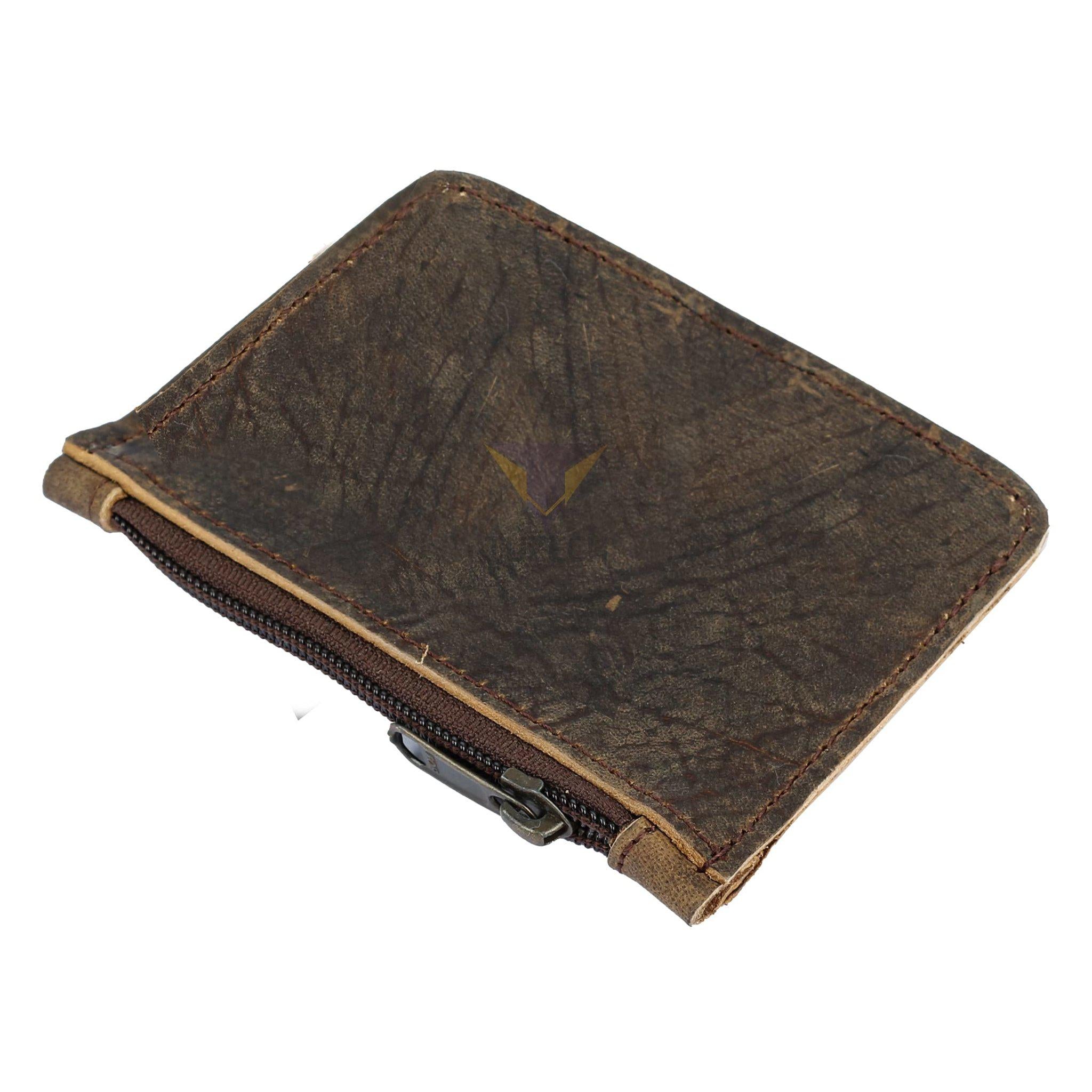 TUZECH Leather Zippered Wallet, Holds up to 6 Cards Plus Folded Bills & Coins, Money Organizer, Travel Pouch, Everyday Accessories, Handmade Brown Color (9x12 cm)-Tuzech store