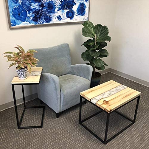 TUZECH Live Edge Resin Marble Coffee & Side Table Set (24x18x16 Inches)-Tuzech store