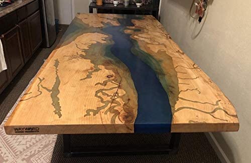 TUZECH Live Edge Resin River Dining Table Beautiful Handmade Live Edge Walnut Coffee Table, Kitchen, Dining Table (96 x 48 x 30 Inches)-Tuzech store