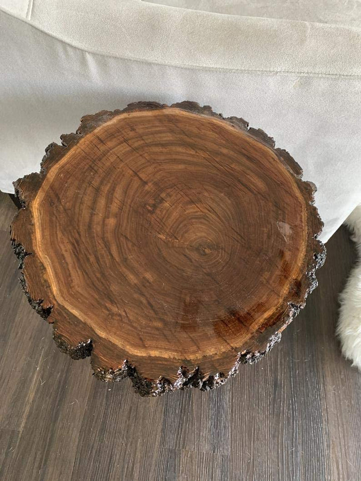 TUZECH Live Edge Round end Table Beautiful Handmade Live Edge Walnut Coffee Table, Kitchen, Dining Table, Walnut Dine Table (22.5X16X2.25 Inches)-Tuzech store