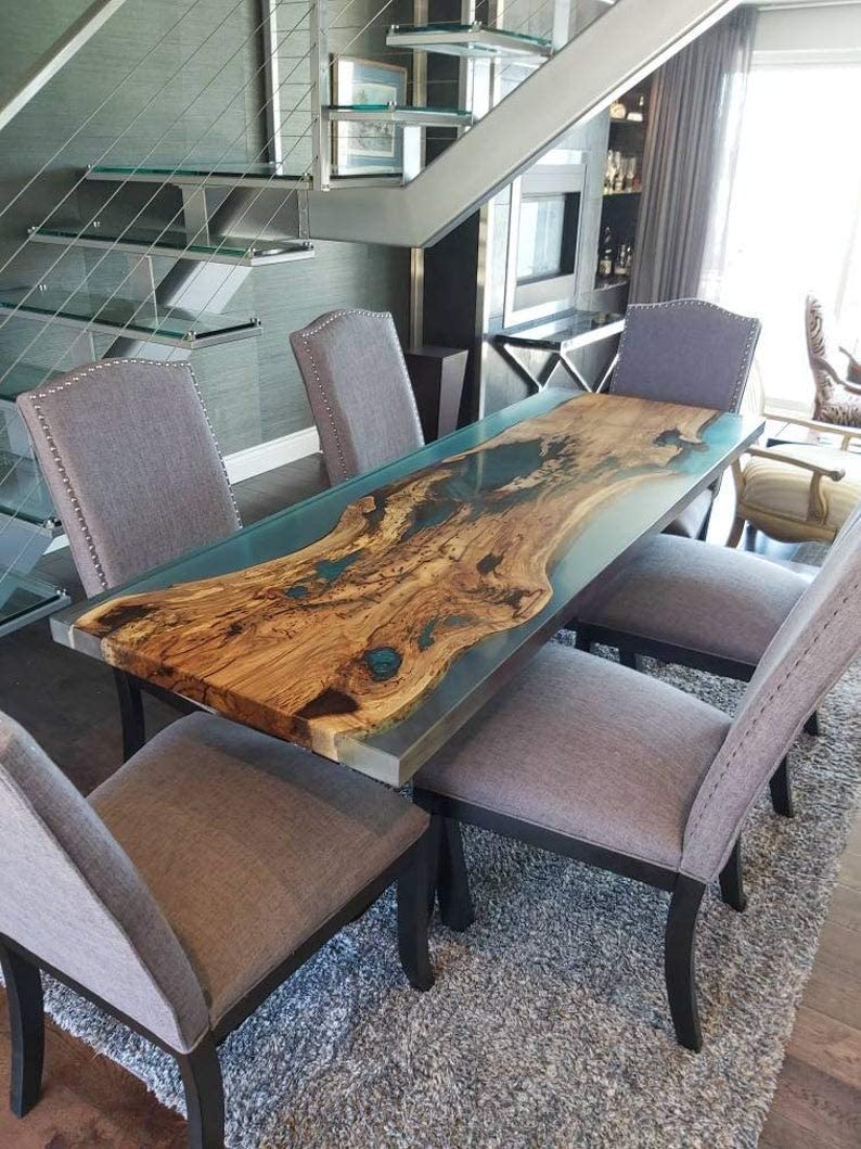 Personalized LARGE EPOXY TABLE, Resin Dining Table For 2 , 4 , 6, 8 River Dining Table Top, Wood Epoxy Coffee Table Top, Living Room Table-Tuzech store