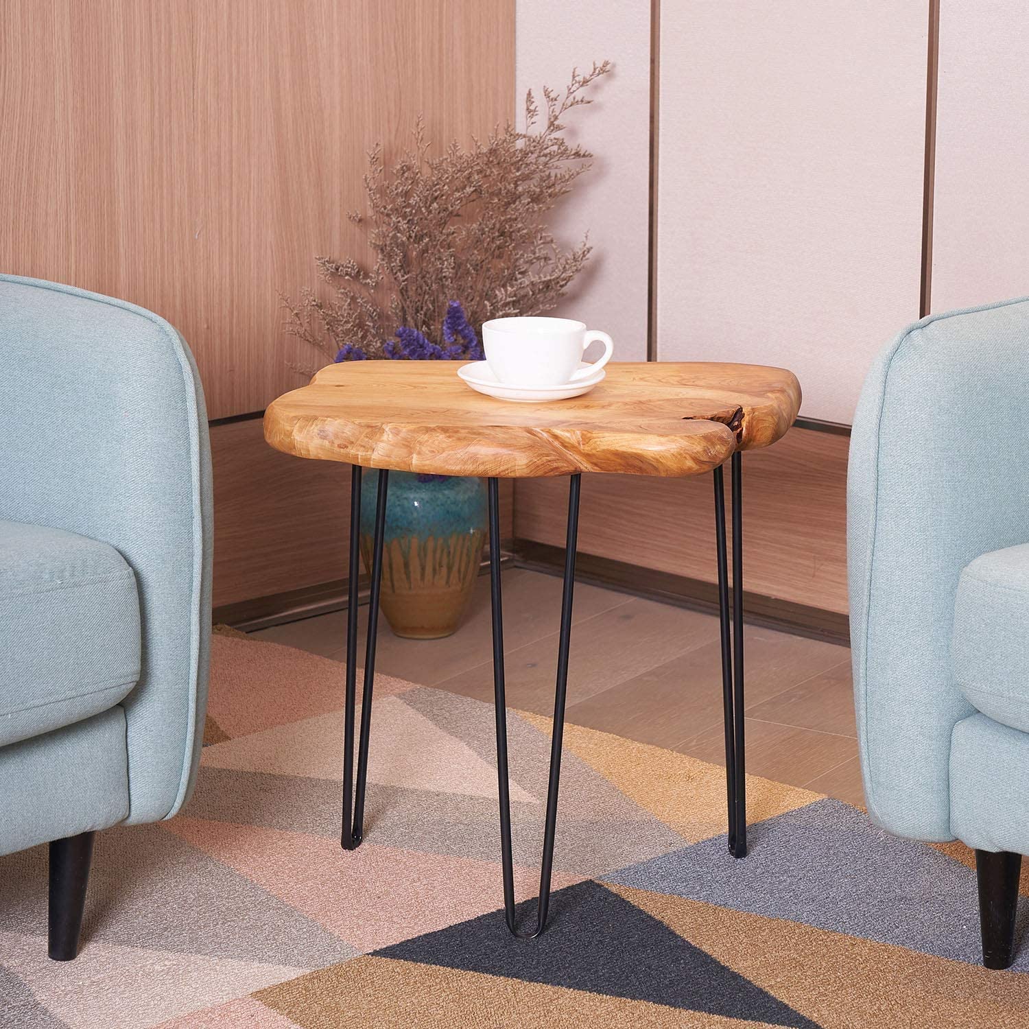 TUZECH Natural Edge Side Table, Live Edge End Table with 3 Hairpin Legs, Nightstand Plant Stand for Bedroom and Living Room(19" L x 16" W x 20" H)-Tuzech store