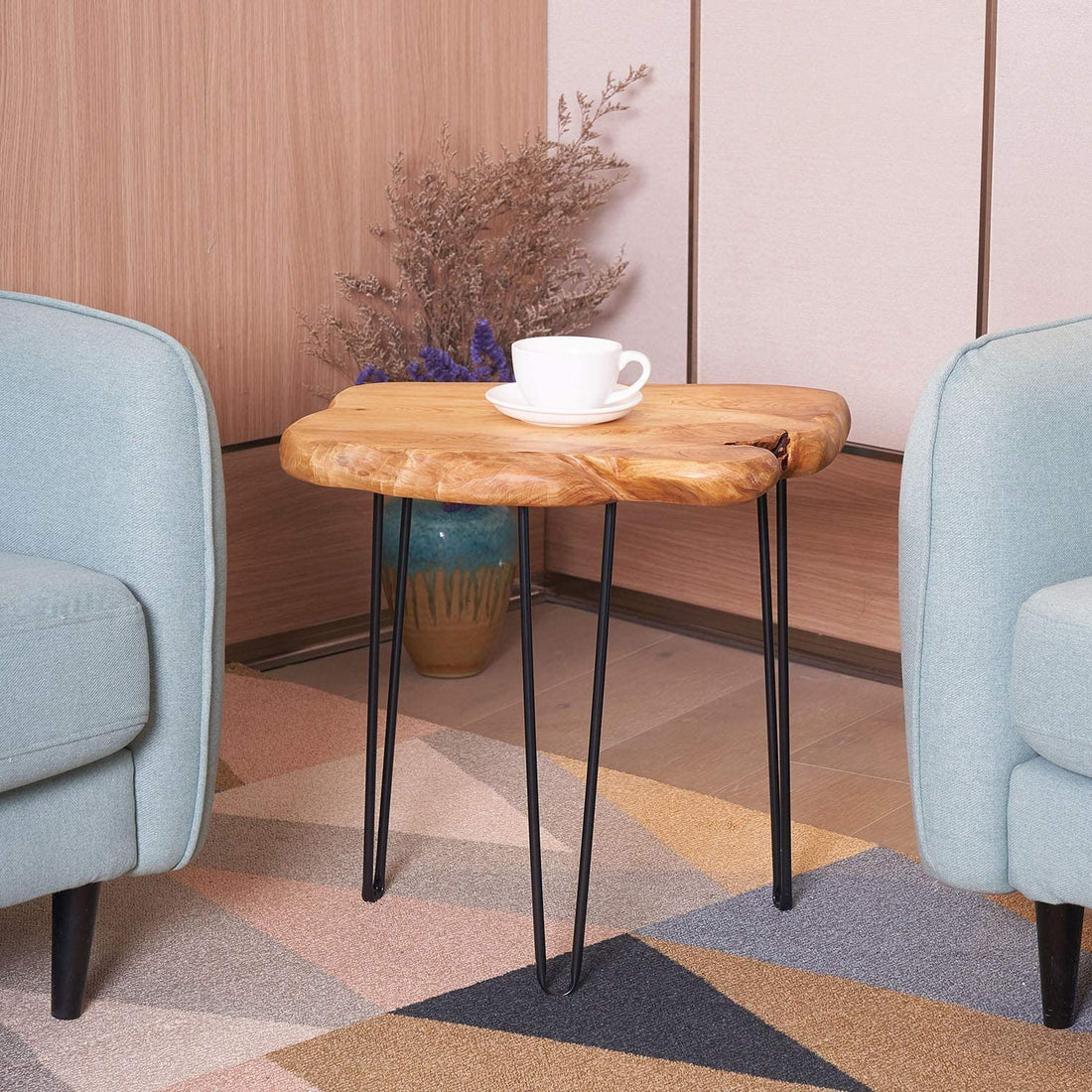 TUZECH Natural Edge Side Table, Live Edge End Table with 3 Hairpin Legs, Nightstand Plant Stand for Bedroom and Living Room(19" L x 16" W x 20" H)-Tuzech store