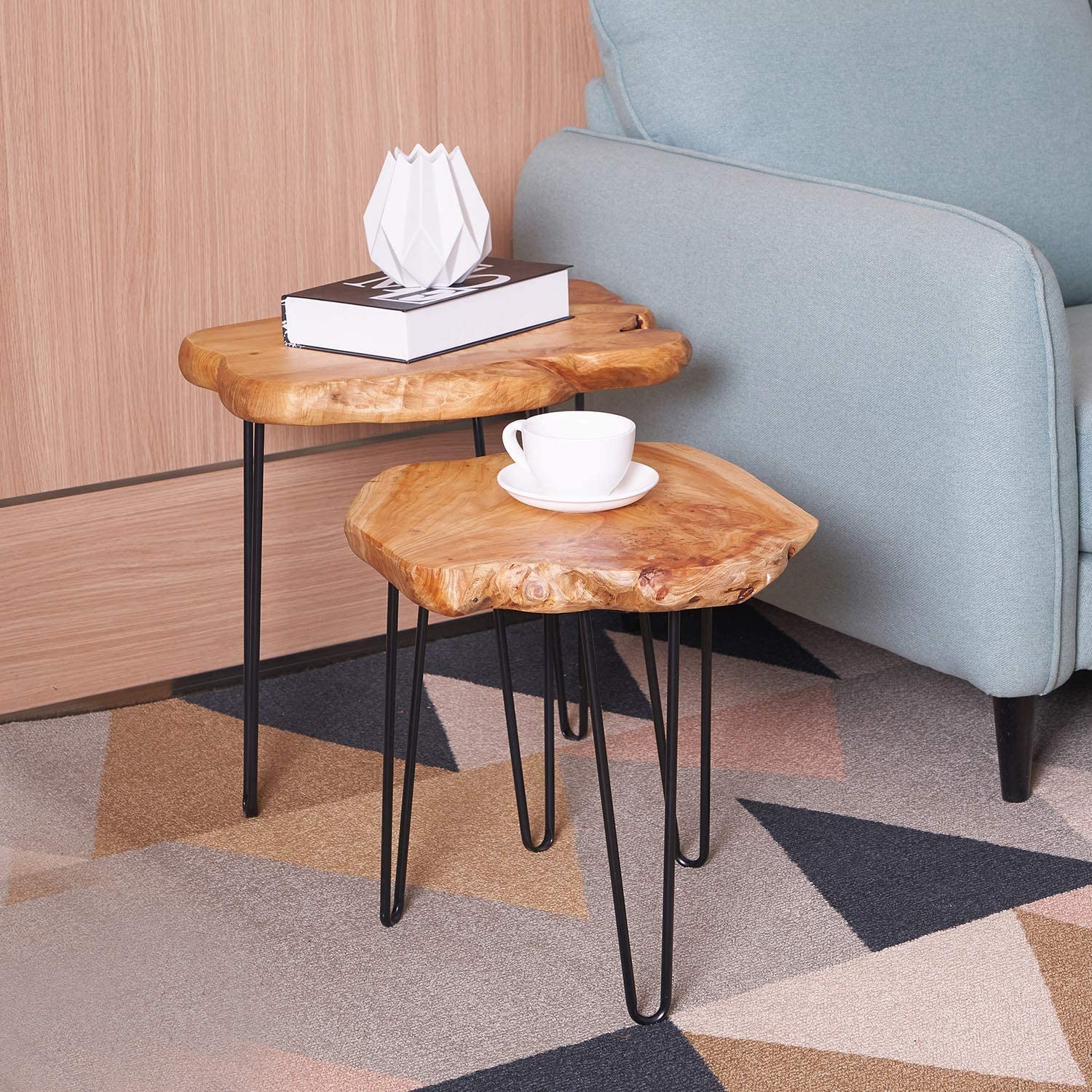 TUZECH Natural Edge Side Table, Live Edge End Table with 3 Hairpin Legs, Nightstand Plant Stand for Bedroom and Living Room(19" L x 16" W x 20" H)-Tuzech store