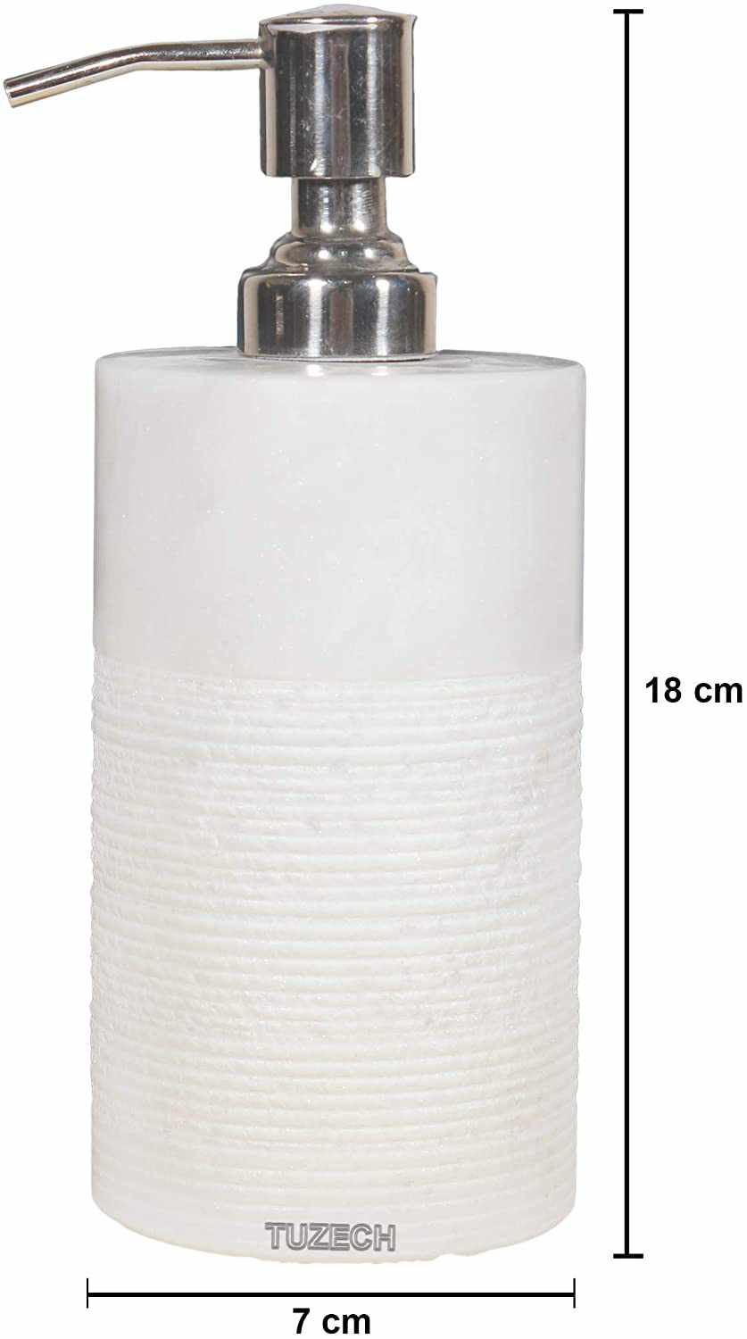 TUZECH Natural Marble Liquid Soap sanitizer Dispenser/Marble Shower Lotion Dispenser/Gel/Liquid Shampoo Dispenser Made of Genuine Indian Marble in White Color - Luxury Bathroom Accessories Bath Set-Tuzech store