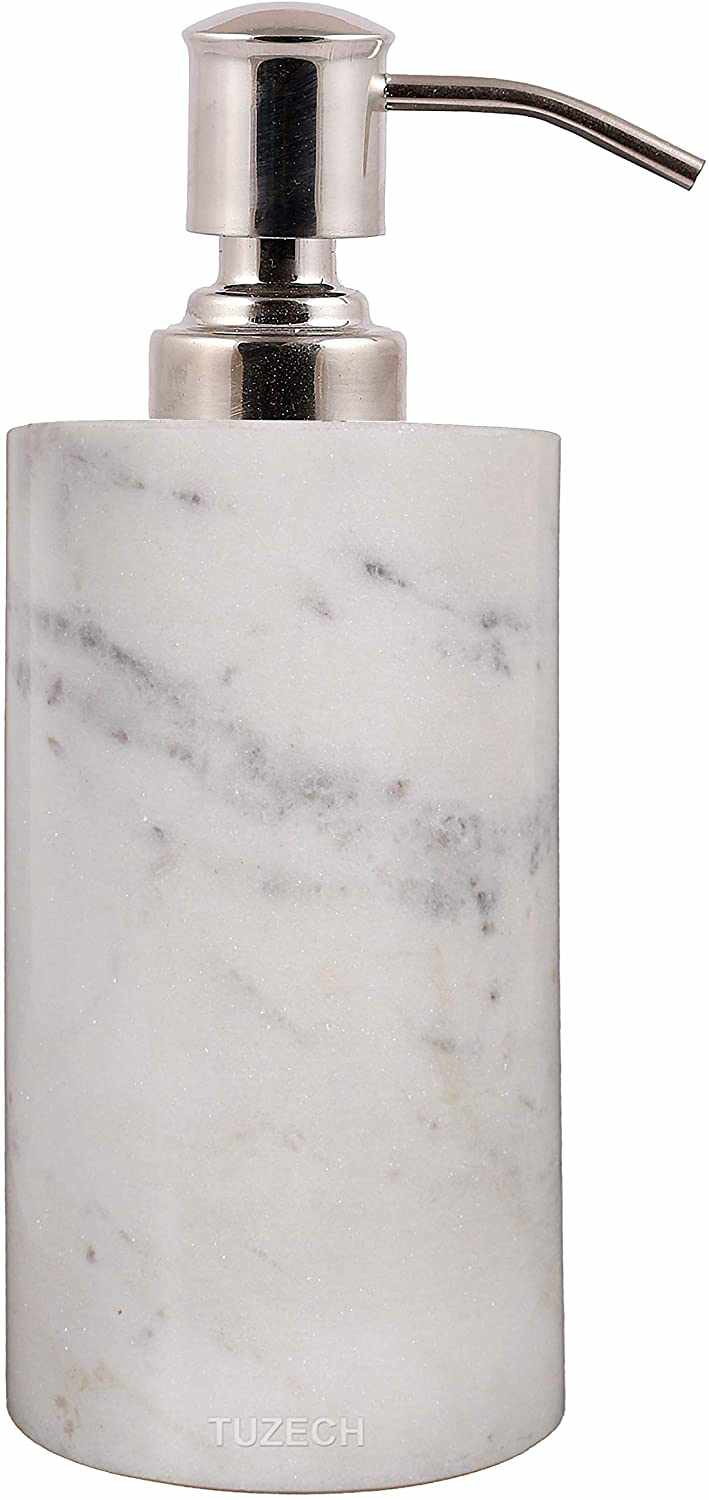 TUZECH Natural Marble Liquid Soap sanitizer Dispenser/Marble Shower Lotion Dispenser/Gel/Liquid Shampoo Lotion Dispenser Made of Genuine Indian Marble Home Décor Bathroom & Kitchen-Tuzech store