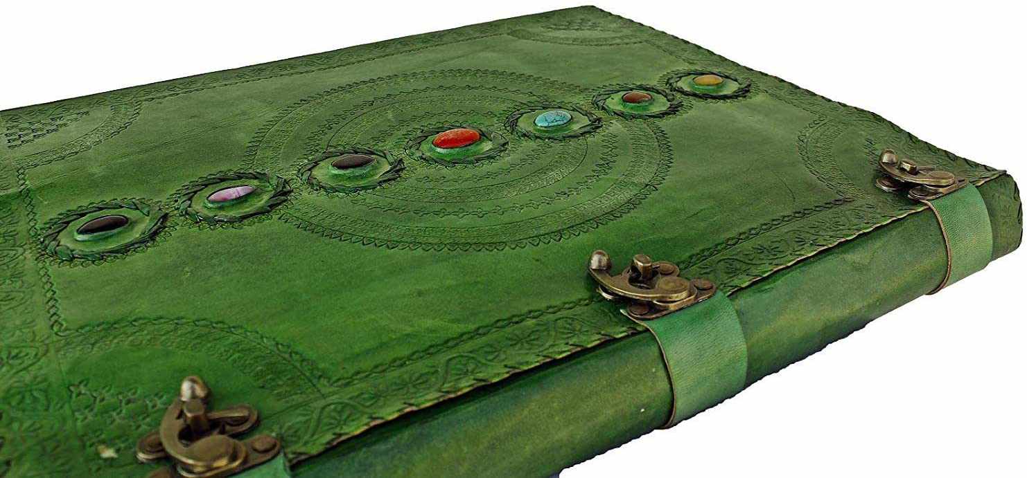 TUZECH Seven Chakra Medieval Stone Embossed Handmade Jumbo Leather Journal Book of Shadows Notebook Office Diary College Poetry Sketch 13 Inches-Tuzech store