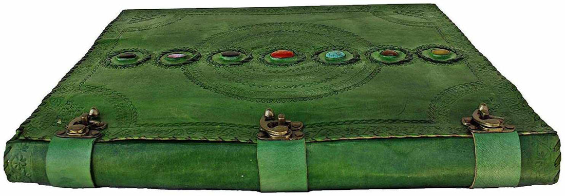 TUZECH Seven Chakra Medieval Stone Embossed Handmade Jumbo Leather Journal Book of Shadows Notebook Office Diary College Poetry Sketch 13 Inches-Tuzech store