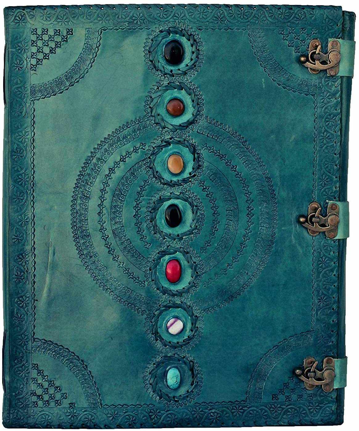 TUZECH Seven Chakra Medieval Stone Embossed Handmade Jumbo Leather Journal Book of Shadows Notebook Office Diary College Poetry Sketch 13 Inches-Tuzech store