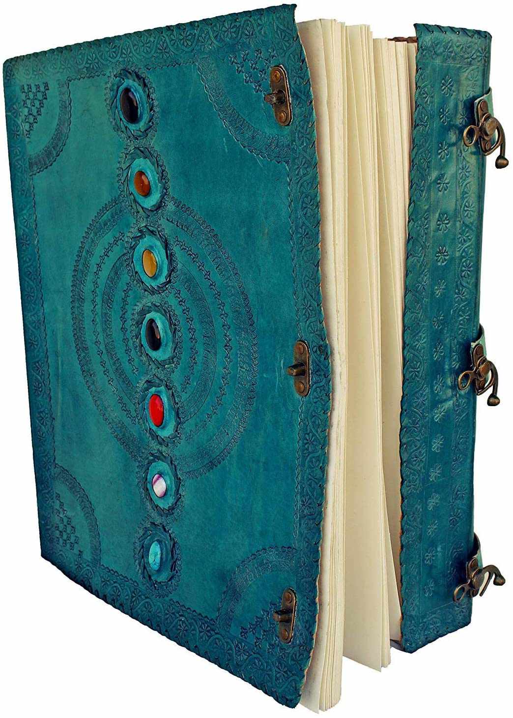TUZECH Seven Chakra Medieval Stone Embossed Handmade Jumbo Leather Journal Book of Shadows Notebook Office Diary College Poetry Sketch 13 Inches-Tuzech store