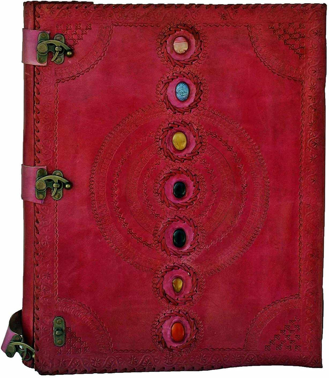 TUZECH Seven Chakra Medieval Stone Embossed Handmade Jumbo Leather Journal Book of Shadows Notebook Office Diary College Poetry Sketch 13 Inches-Tuzech store