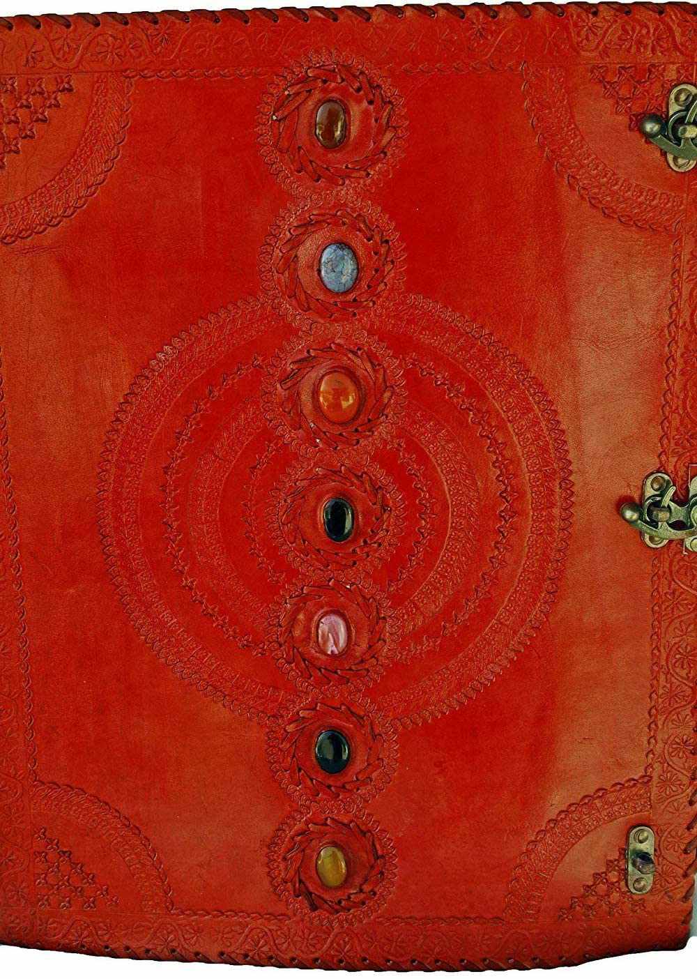 TUZECH Seven Chakra Medieval Stone Embossed Handmade Jumbo Leather Journal Book of Shadows Notebook Office Diary College Poetry Sketch 13 Inches-Tuzech store