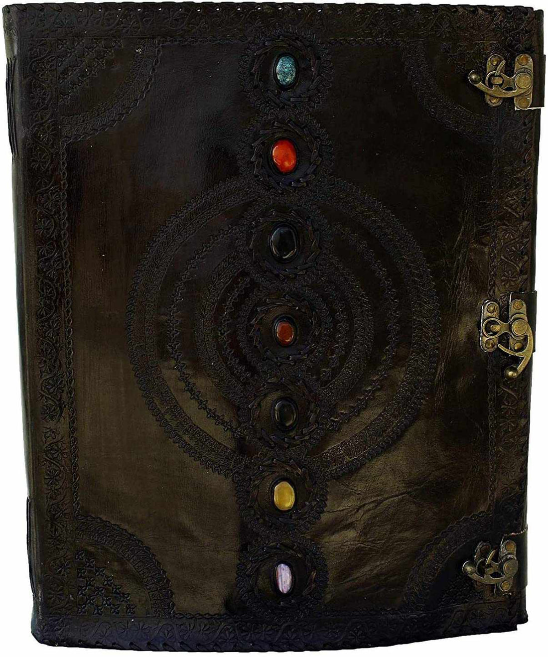 TUZECH Seven Chakra Medieval Stone Embossed Handmade Jumbo Leather Journal Book of Shadows Notebook Office Diary College Poetry Sketch 13 Inches-Tuzech store