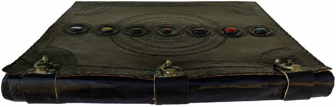 TUZECH Seven Chakra Medieval Stone Embossed Handmade Jumbo Leather Journal Book of Shadows Notebook Office Diary College Poetry Sketch 18 Inches-Tuzech store