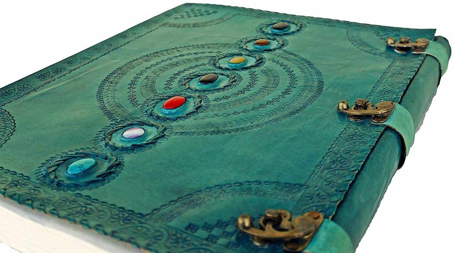 TUZECH Seven Chakra Medieval Stone Embossed Handmade Jumbo Leather Journal Book of Shadows Notebook Office Diary College Poetry Sketch 18 Inches-Tuzech store