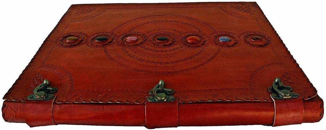 TUZECH Seven Chakra Medieval Stone Embossed Handmade Jumbo Leather Journal Book of Shadows Notebook Office Diary College Poetry Sketch 18 Inches-Tuzech store