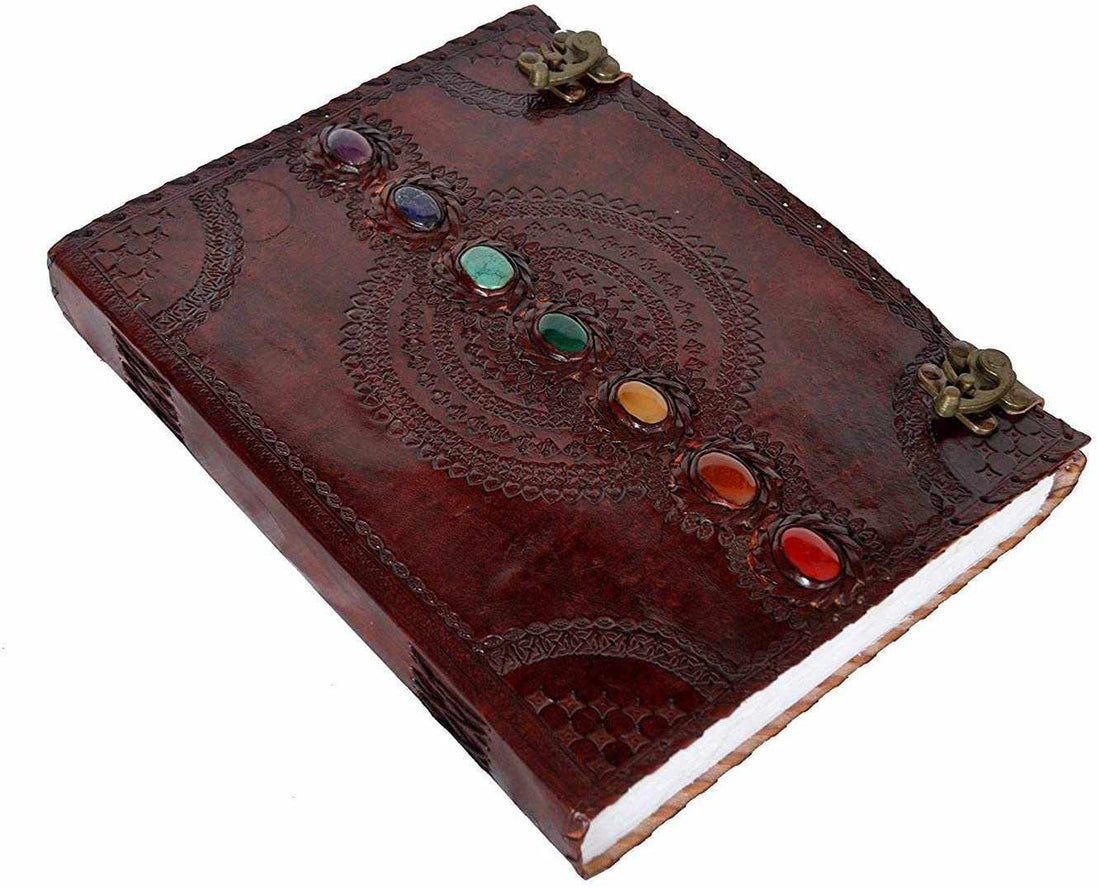TUZECH Seven Chakra Medieval Stone Embossed Handmade Jumbo Leather Journal Book of Shadows Notebook Office Diary College Poetry Sketch 18 Inches-Tuzech store