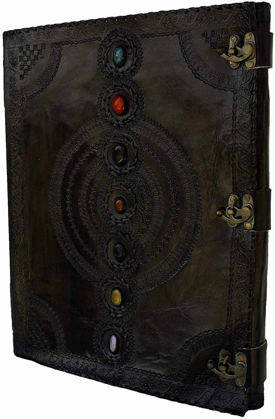 TUZECH Seven Chakra Medieval Stone Embossed Handmade Jumbo Leather Journal Book of Shadows Notebook Office Diary College Poetry Sketch 18 Inches-Tuzech store