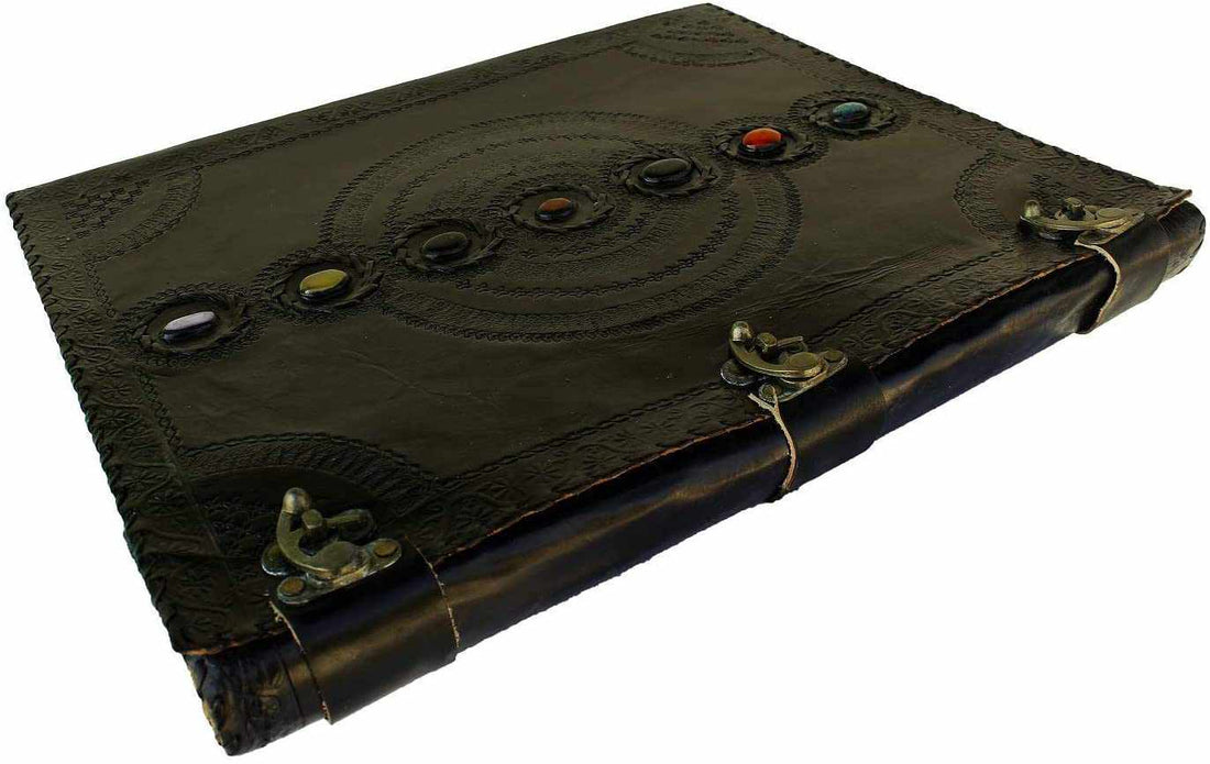 TUZECH Seven Chakra Medieval Stone Embossed Handmade Jumbo Leather Journal Book of Shadows Notebook Office Diary College Poetry Sketch 18 Inches-Tuzech store