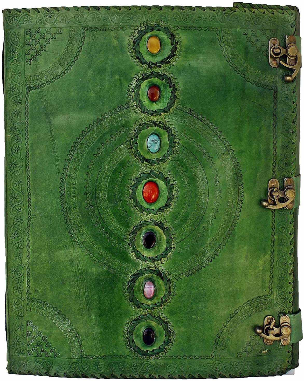 TUZECH Seven Chakra Medieval Stone Embossed Handmade Jumbo Leather Journal Book of Shadows Notebook Office Diary College Poetry Sketch 22 Inches-Tuzech store