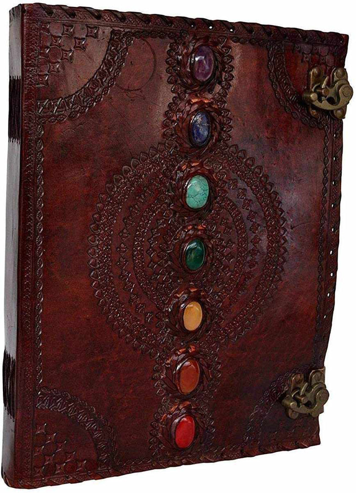TUZECH Seven Chakra Medieval Stone Embossed Handmade Jumbo Leather Journal Book of Shadows Notebook Office Diary College Poetry Sketch 22 Inches-Tuzech store
