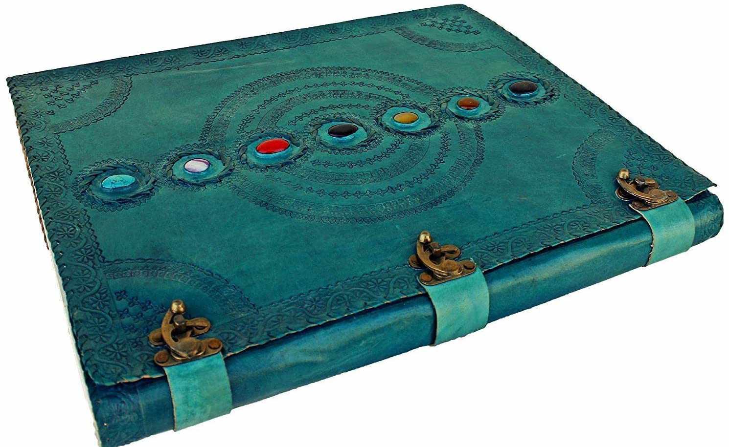 TUZECH Seven Chakra Medieval Stone Embossed Handmade Jumbo Leather Journal Book of Shadows Notebook Office Diary College Poetry Sketch 22 Inches-Tuzech store