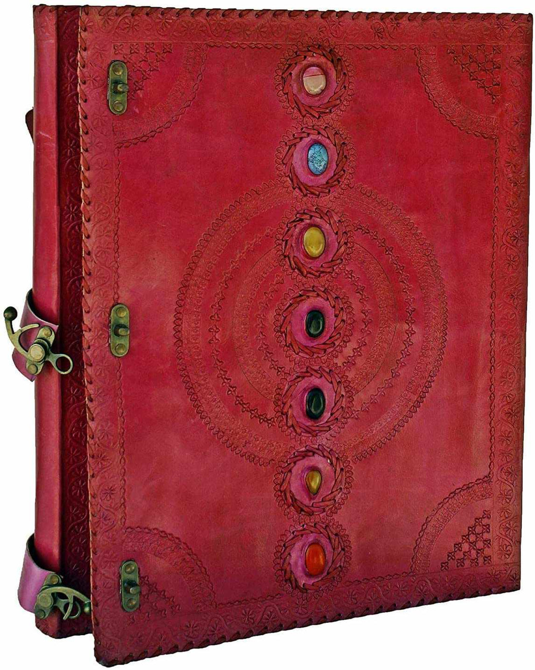 TUZECH Seven Chakra Medieval Stone Embossed Handmade Jumbo Leather Journal Book of Shadows Notebook Office Diary College Poetry Sketch 22 Inches-Tuzech store