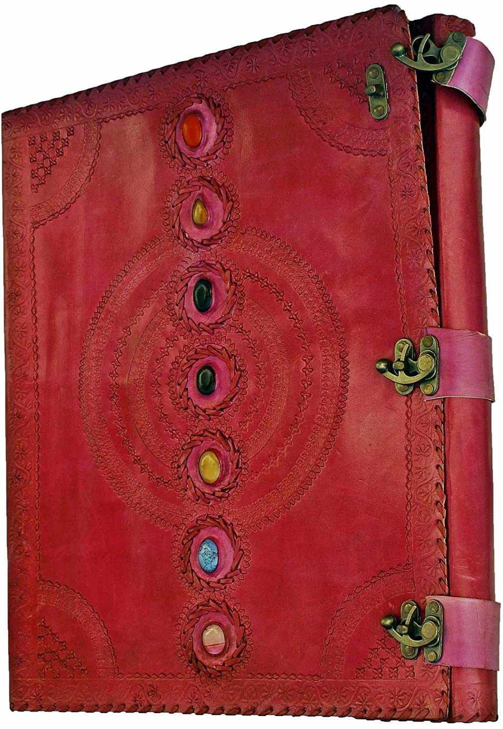 TUZECH Seven Chakra Medieval Stone Embossed Handmade Jumbo Leather Journal Book of Shadows Notebook Office Diary College Poetry Sketch 22 Inches-Tuzech store