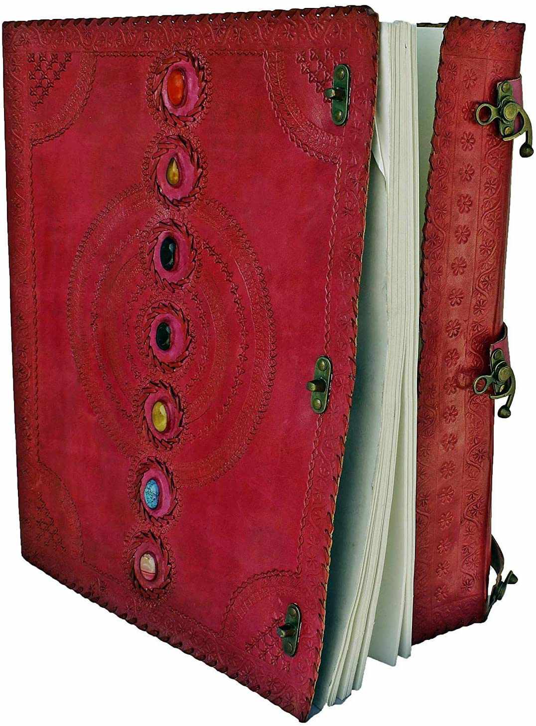 TUZECH Seven Chakra Medieval Stone Embossed Handmade Jumbo Leather Journal Book of Shadows Notebook Office Diary College Poetry Sketch 22 Inches-Tuzech store