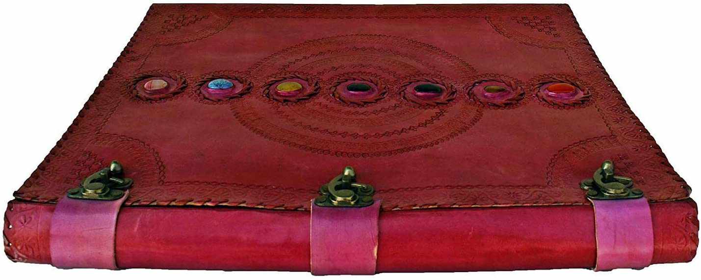 TUZECH Seven Chakra Medieval Stone Embossed Handmade Jumbo Leather Journal Book of Shadows Notebook Office Diary College Poetry Sketch 22 Inches-Tuzech store