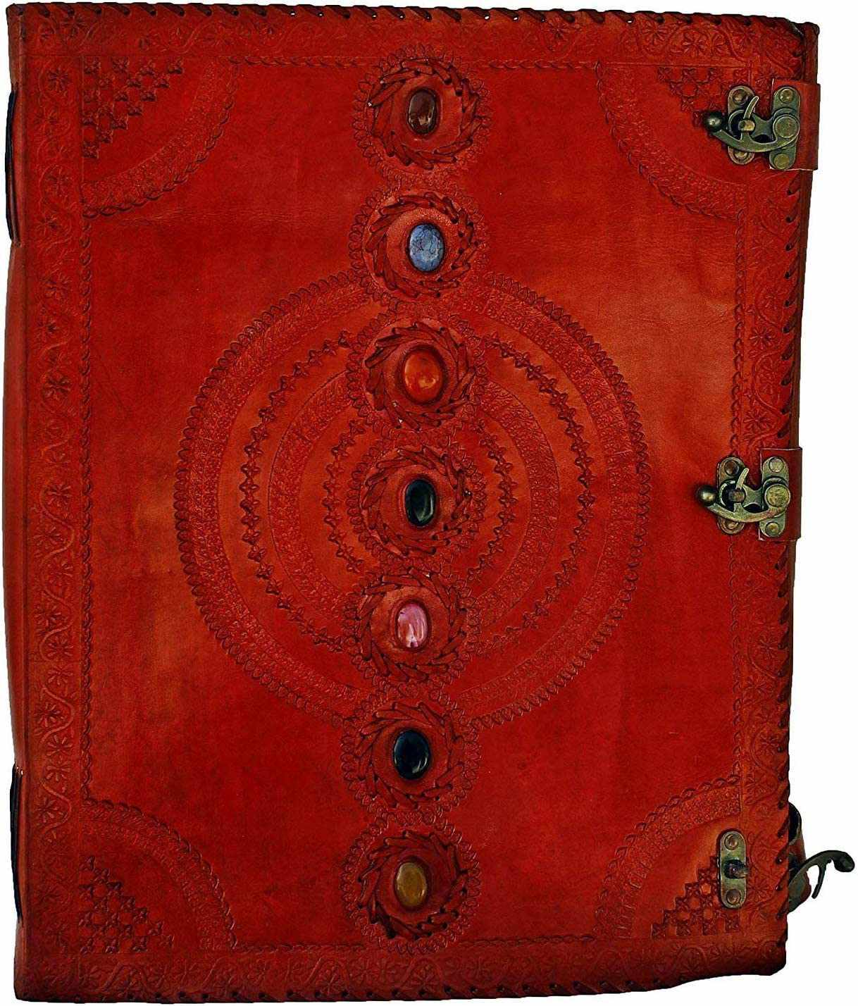 TUZECH Seven Chakra Medieval Stone Embossed Handmade Jumbo Leather Journal Book of Shadows Notebook Office Diary College Poetry Sketch 22 Inches-Tuzech store