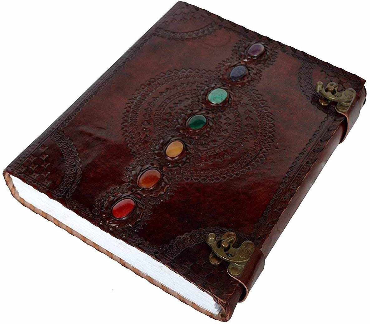 TUZECH Seven Chakra Medieval Stone Embossed Handmade Jumbo Leather Journal Book of Shadows Notebook Office Diary College Poetry Sketch 22 Inches-Tuzech store