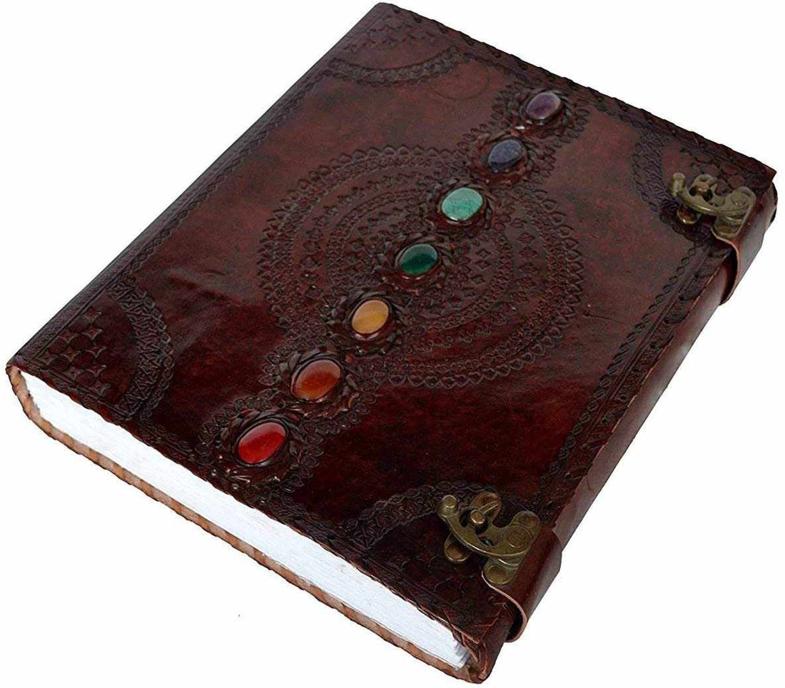 TUZECH Seven Chakra Medieval Stone Embossed Handmade Jumbo Leather Journal Book of Shadows Notebook Office Diary College Poetry Sketch 22 Inches-Tuzech store