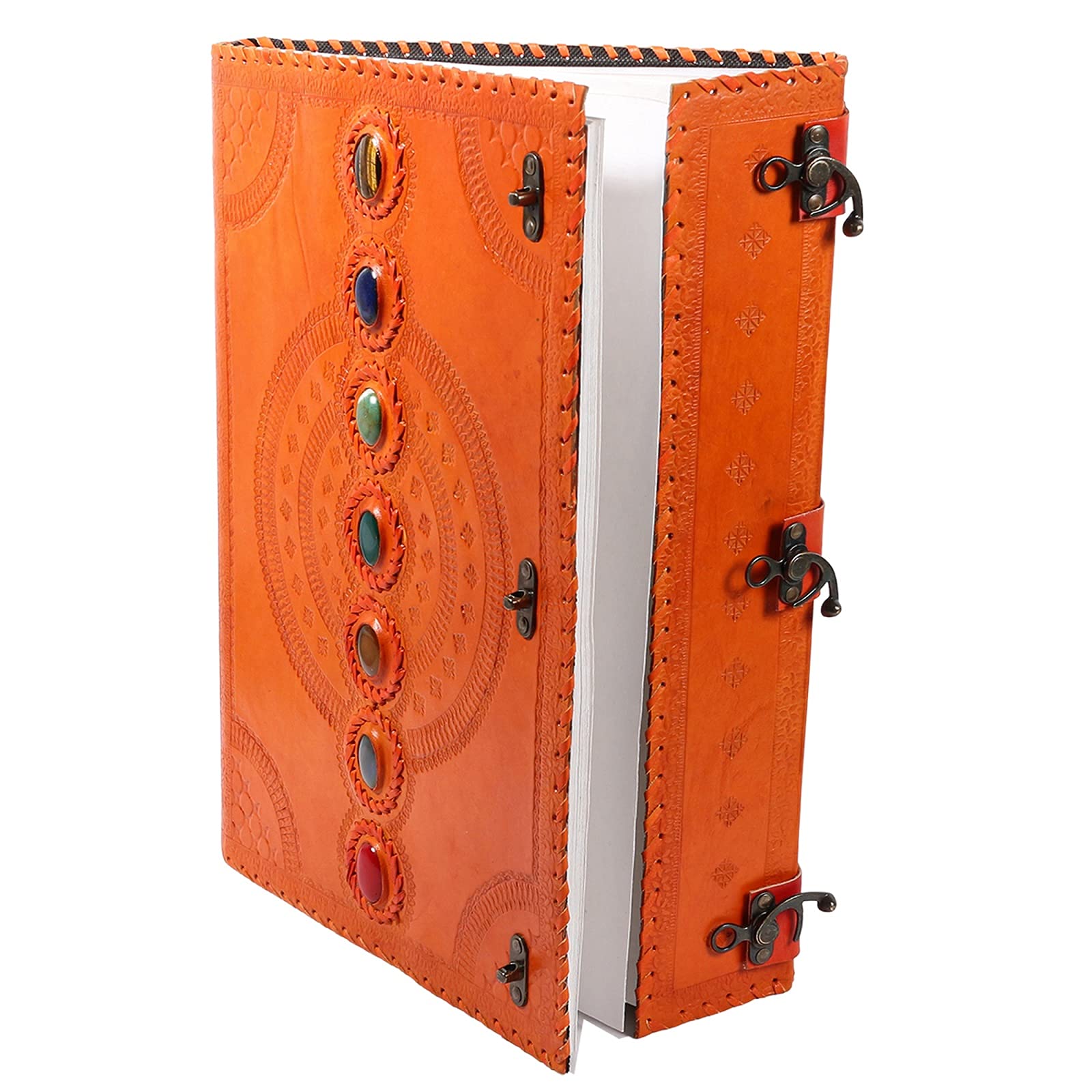 Tuzech Seven Chakra Medieval Stone Embossed Handmade Jumbo Leather Journal Book of Shadows Notebook Office Diary College Poetry Sketch-Tuzech store