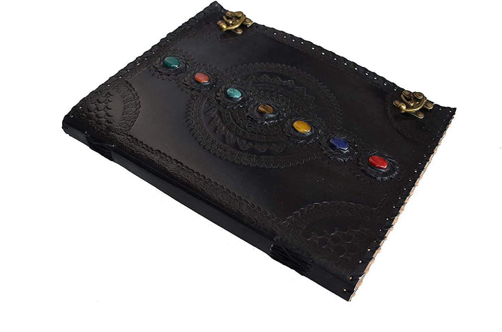 Tuzech Seven Chakra Medieval Stone Embossed Handmade Jumbo Leather Journal Book of Shadows Notebook Office Diary College Poetry Sketch-Tuzech store