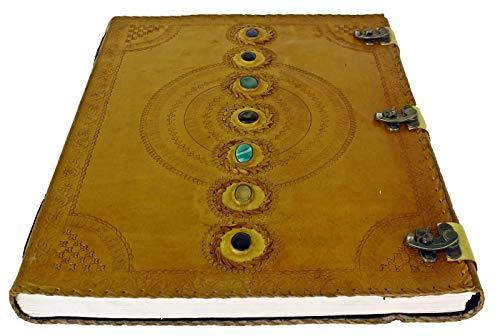 Tuzech Seven Chakra Medieval Stone Embossed Handmade Jumbo Leather Journal Book of Shadows Notebook Office Diary College Poetry Sketch-Tuzech store