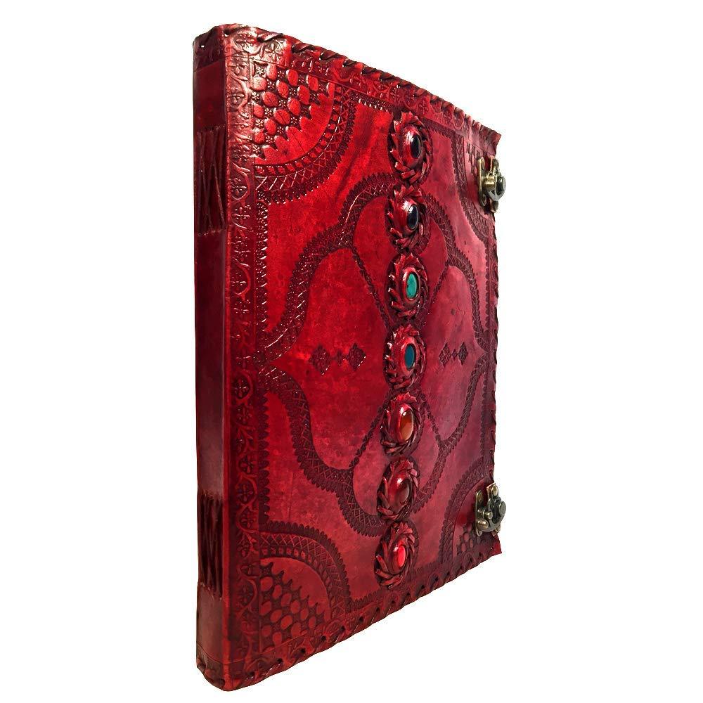 Tuzech Seven Chakra Medieval Stone Embossed Handmade Jumbo Leather Journal Book of Shadows Notebook Office Diary College Poetry Sketch-Tuzech store