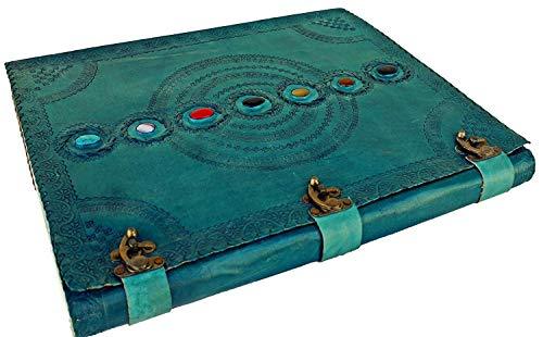 Tuzech Seven Chakra Medieval Stone Embossed Handmade Jumbo Leather Journal Book of Shadows Notebook Office Diary College Poetry Sketch-Tuzech store