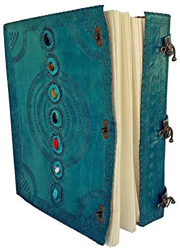 Tuzech Seven Chakra Medieval Stone Embossed Handmade Jumbo Leather Journal Book of Shadows Notebook Office Diary College Poetry Sketch-Tuzech store