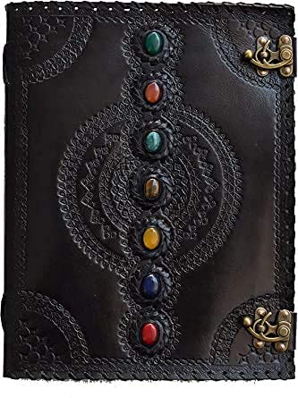 Tuzech Seven Chakra Medieval Stone Embossed Handmade Jumbo Leather Journal Book of Shadows Notebook Office Diary College Poetry Sketch-Tuzech store