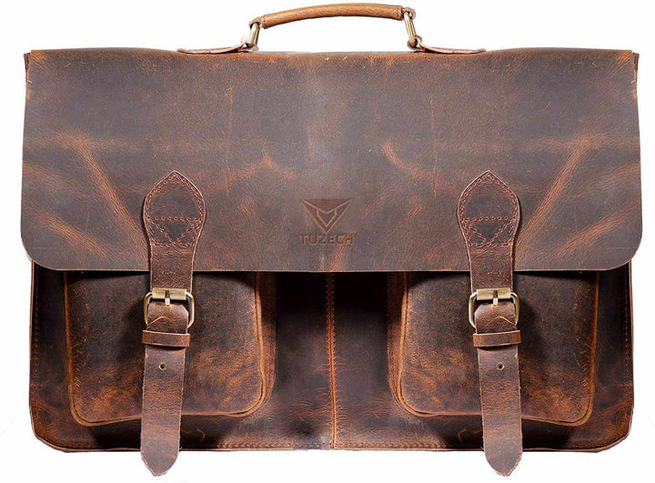 TUZECH Vintage Handmade Leather Messenger Bag Laptop Briefcase Computer Satchel Bag for Men-Tuzech store