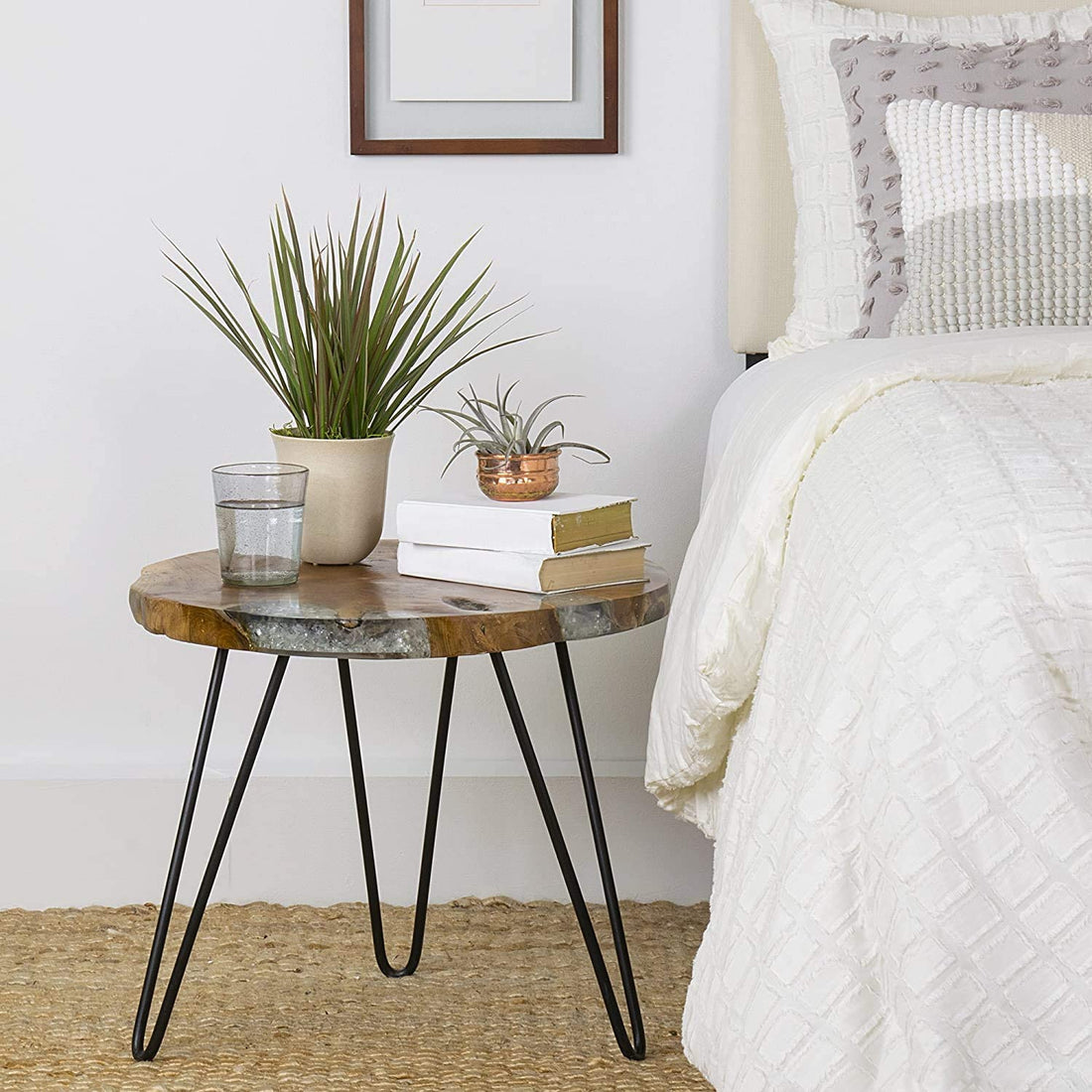 TUZECH Wooden Edge End Table, Rustic Old Round Wood Side Table Nightstand Accent Table with Hairpin Legs (22x22x19 Inches)-Tuzech store
